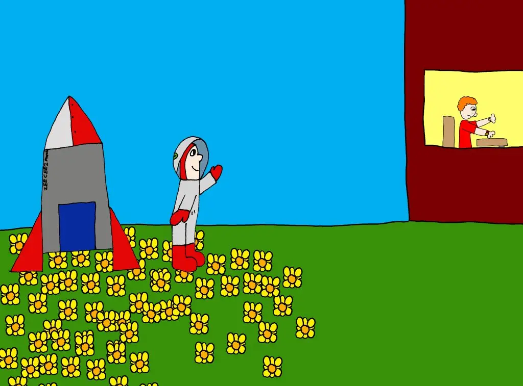 stem learning with rocket in garden